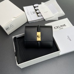 1:1 Replica CELINE 16 Small Tri-Fold Wallet Satin Calfskin Black Knockoff