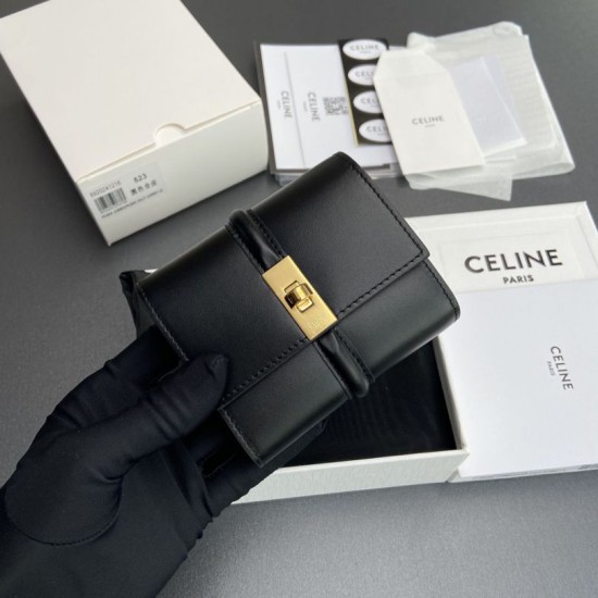 1:1 Replica CELINE 16 Small Tri-Fold Wallet Satin Calfskin Black Knockoff