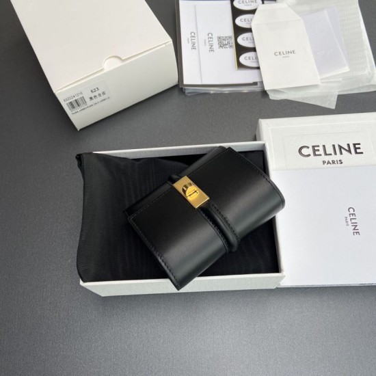 1:1 Replica CELINE 16 Small Tri-Fold Wallet Satin Calfskin Black Knockoff