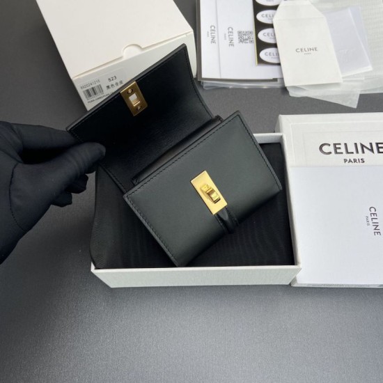 1:1 Replica CELINE 16 Small Tri-Fold Wallet Satin Calfskin Black Knockoff