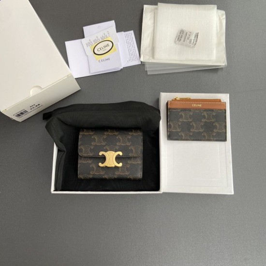 1:1 Replica Celine Compact Wallet with Triomphe Coin Knockoff