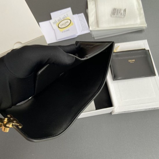 1:1 Replica Celine Compact Wallet with Triomphe Coin Purse Black Knockoff
