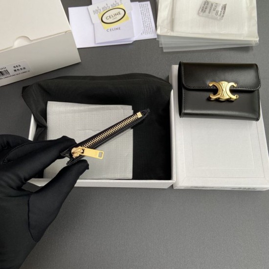 1:1 Replica Celine Compact Wallet with Triomphe Coin Purse Black Knockoff