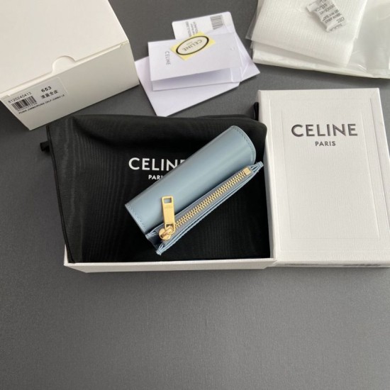 1:1 Replica Celine Compact Wallet with Triomphe Coin Purse Blue Knockoff