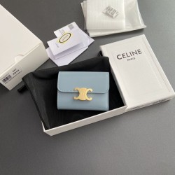 1:1 Replica Celine Compact Wallet with Triomphe Coin Purse Blue Knockoff