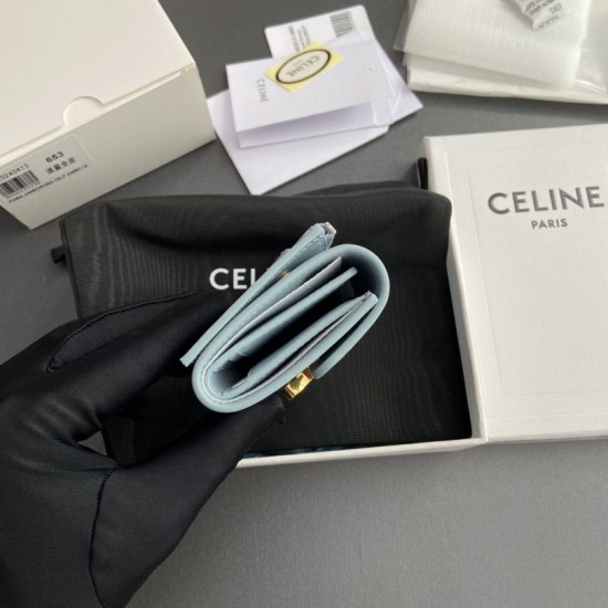 1:1 Replica Celine Compact Wallet with Triomphe Coin Purse Blue Knockoff