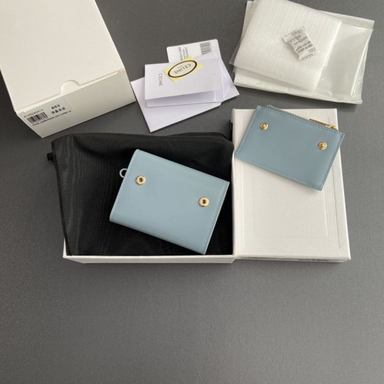 1:1 Replica Celine Compact Wallet with Triomphe Coin Purse Blue Knockoff