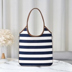 1:1 Replica Miu Miu Ivy canvas tote bag 5BG231 navy blue with white stripes Knockoff