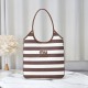 1:1 Replica Miu Miu Ivy striped canvas and leather shoulder bag 5BG231 light coffee Knockoff