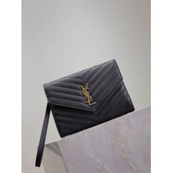 1:1 Replica YSL Saint Laurent Grain De Poudre Matelassé Chevron Envelope Clutch Black Knockoff