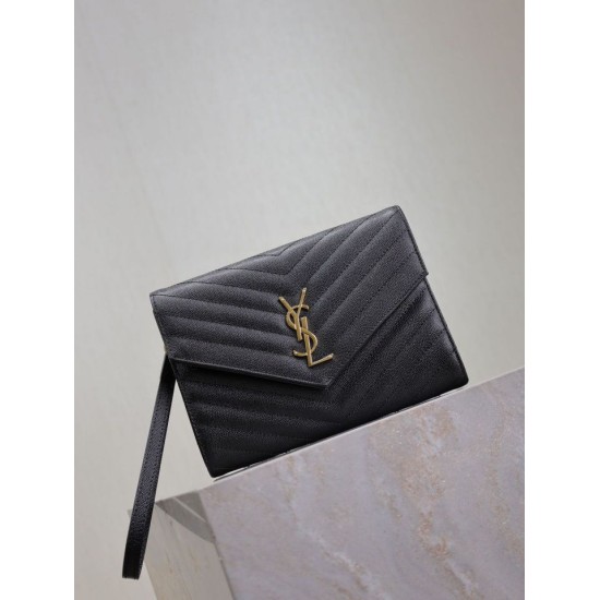 1:1 Replica YSL Saint Laurent Grain De Poudre Matelassé Chevron Envelope Clutch Black Knockoff