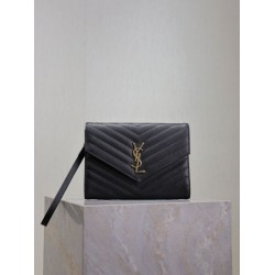 1:1 Replica YSL Saint Laurent Grain De Poudre Matelassé Chevron Envelope Clutch Black Knockoff