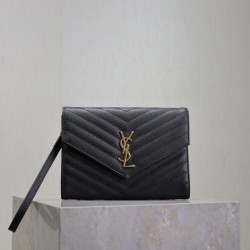 1:1 Replica YSL Saint Laurent Grain De Poudre Matelassé Chevron Envelope Clutch Black Knockoff