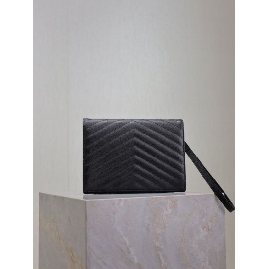 1:1 Replica YSL Saint Laurent Grain De Poudre Matelassé Chevron Envelope Clutch Black Knockoff