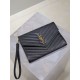 1:1 Replica YSL Saint Laurent Grain De Poudre Matelassé Chevron Envelope Clutch Black Knockoff