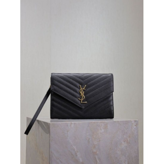 1:1 Replica YSL Saint Laurent Grain De Poudre Matelassé Chevron Envelope Clutch Black Knockoff