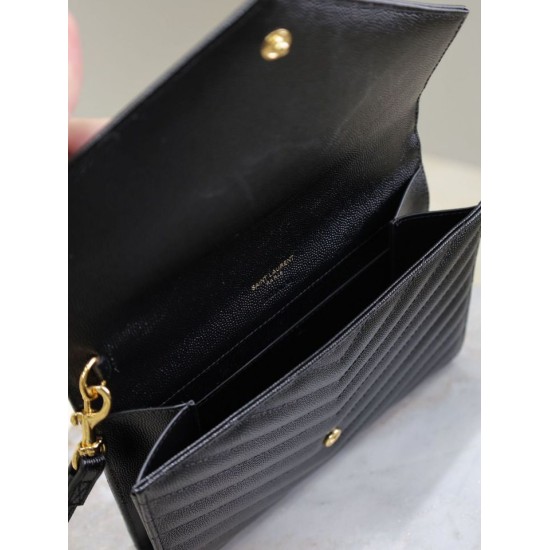 1:1 Replica YSL Saint Laurent Grain De Poudre Matelassé Chevron Envelope Clutch Black Knockoff