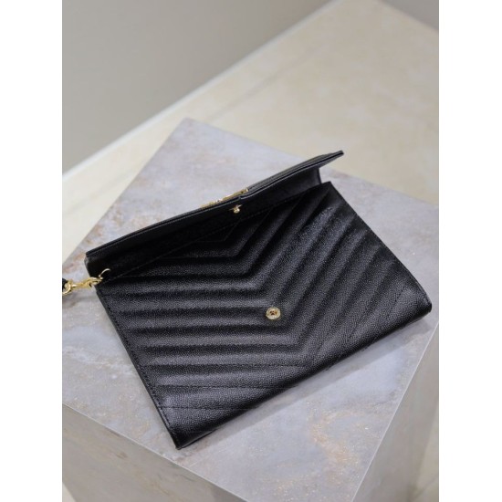 1:1 Replica YSL Saint Laurent Grain De Poudre Matelassé Chevron Envelope Clutch Black Knockoff