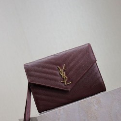 1:1 Replica YSL Saint Laurent Grain De Poudre Matelassé Chevron Envelope Clutch Burgundy Knockoff