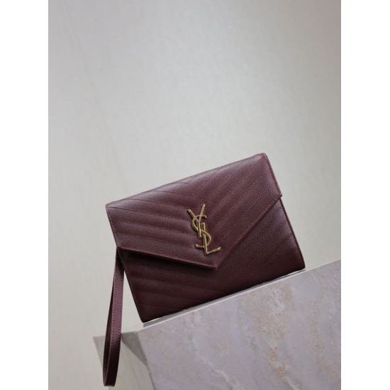 1:1 Replica YSL Saint Laurent Grain De Poudre Matelassé Chevron Envelope Clutch Burgundy Knockoff