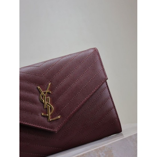 1:1 Replica YSL Saint Laurent Grain De Poudre Matelassé Chevron Envelope Clutch Burgundy Knockoff