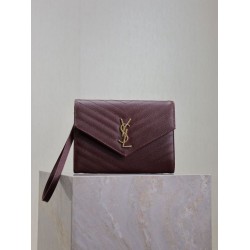 1:1 Replica YSL Saint Laurent Grain De Poudre Matelassé Chevron Envelope Clutch Burgundy Knockoff