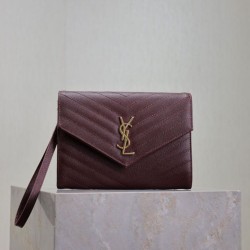1:1 Replica YSL Saint Laurent Grain De Poudre Matelassé Chevron Envelope Clutch Burgundy Knockoff