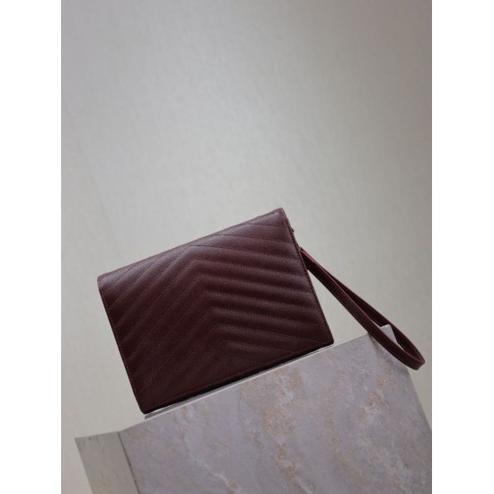 1:1 Replica YSL Saint Laurent Grain De Poudre Matelassé Chevron Envelope Clutch Burgundy Knockoff