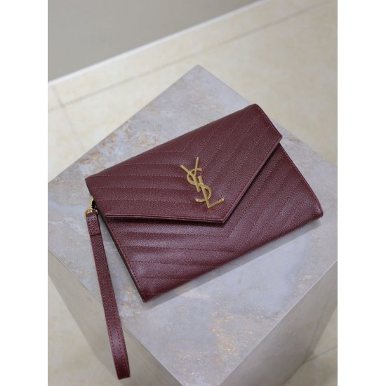 1:1 Replica YSL Saint Laurent Grain De Poudre Matelassé Chevron Envelope Clutch Burgundy Knockoff