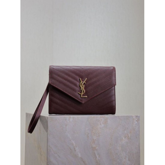 1:1 Replica YSL Saint Laurent Grain De Poudre Matelassé Chevron Envelope Clutch Burgundy Knockoff
