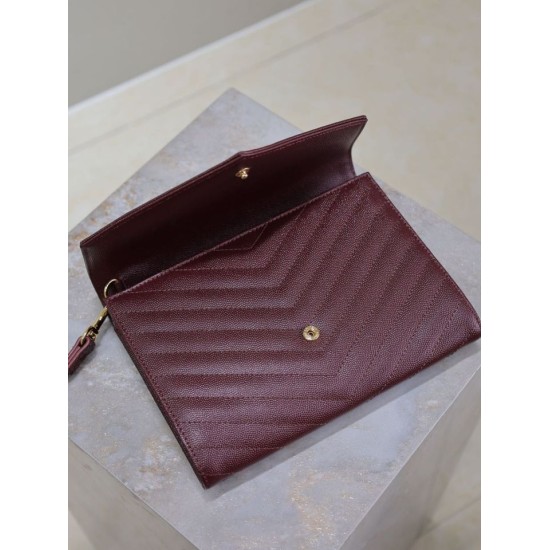 1:1 Replica YSL Saint Laurent Grain De Poudre Matelassé Chevron Envelope Clutch Burgundy Knockoff