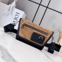 1:1 Replica LOEWE Mini Flex Canvas and Suede Shoulder Bag Brown/Black Knockoff