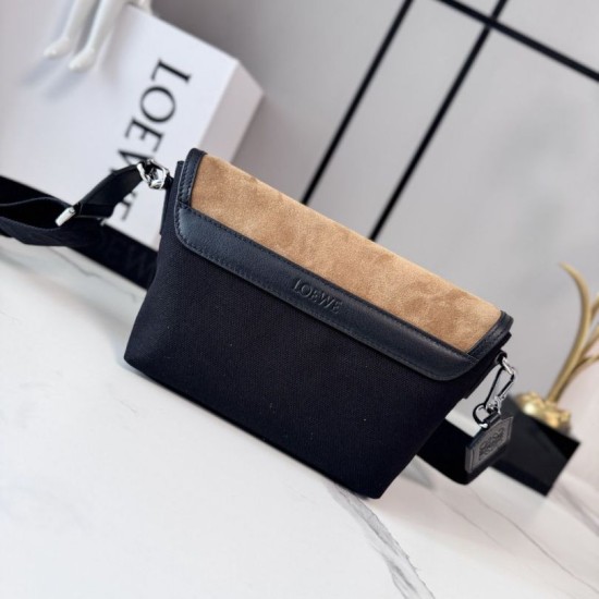 AAA Replica LOEWE Mini Flex Canvas and Suede Shoulder Bag Brown/Black 1:1 Replica LOEWE Mini Flex Canvas and Suede Shoulder Bag Brown/Black Knockoff