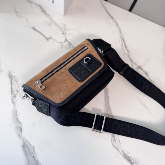 AAA Replica LOEWE Mini Flex Canvas and Suede Shoulder Bag Brown/Black 1:1 Replica LOEWE Mini Flex Canvas and Suede Shoulder Bag Brown/Black Knockoff