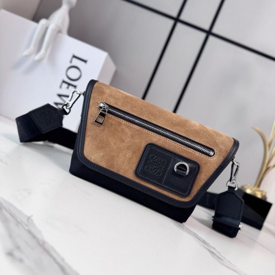 AAA Replica LOEWE Mini Flex Canvas and Suede Shoulder Bag Brown/Black 1:1 Replica LOEWE Mini Flex Canvas and Suede Shoulder Bag Brown/Black Knockoff