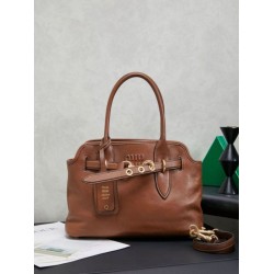 1:1 Replica Miu Miu Adventure Leather Tote Bags Brown 5BA292 Knockoff