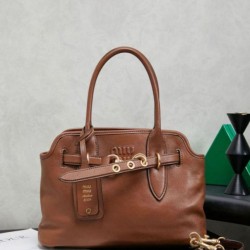 1:1 Replica Miu Miu Adventure Leather Tote Bags Brown 5BA292 Knockoff