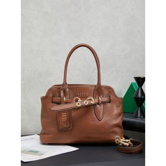AAA Replica Miu Miu Adventure Leather Tote Bags Brown 5BA292 1:1 Replica Miu Miu Adventure Leather Tote Bags Brown 5BA292 Knockoff