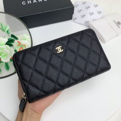 1:1 Replica Chanel Large Quilted Caviar Wallet with Gusset and Zipper Black Knockoff