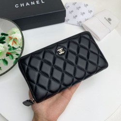 1:1 Replica Chanel Quilted Caviar Wallet with Gusset and Zipper Black Knockoff