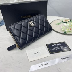 1:1 Replica Chanel Long Quilted Wallet with CC Logo and Zipper Knockoff