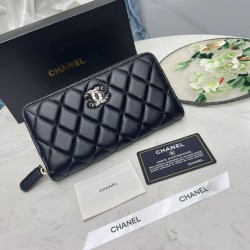 1:1 Replica Chanel Long Quilted Wallet with CC Logo and Zipper Knockoff