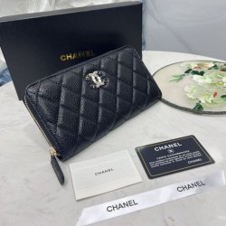 1:1 Replica Chanel Zip Around Wallet Quilted Leather Caviar Black Knockoff