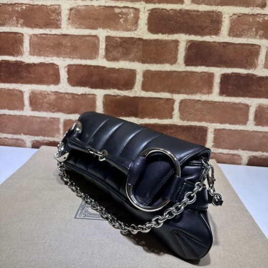 1:1 Replica Gucci Horsebit Chain Crossbody Bag GG Canvas 764255 Black Knockoff