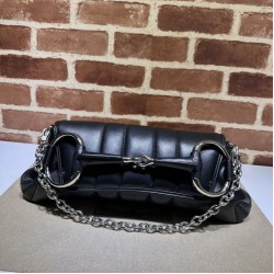 1:1 Replica Gucci Horsebit Chain Crossbody Bag GG Canvas 764255 Black Knockoff