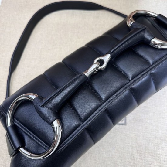 1:1 Replica Gucci Horsebit Chain Crossbody Bag GG Canvas 764255 Black Knockoff