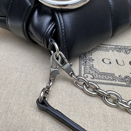 1:1 Replica Gucci Horsebit Chain Crossbody Bag GG Canvas 764255 Black Knockoff
