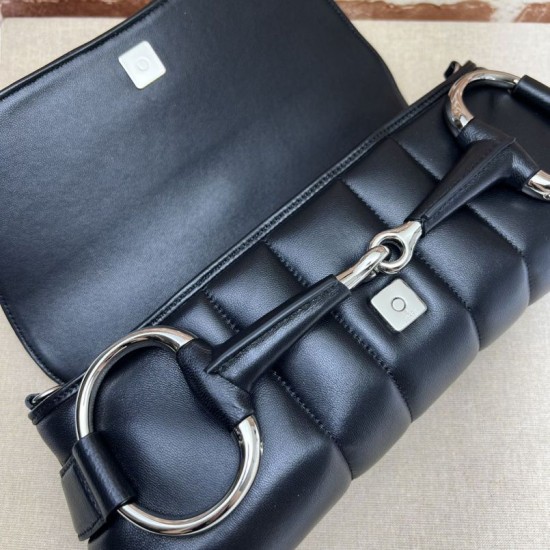 1:1 Replica Gucci Horsebit Chain Crossbody Bag GG Canvas 764255 Black Knockoff