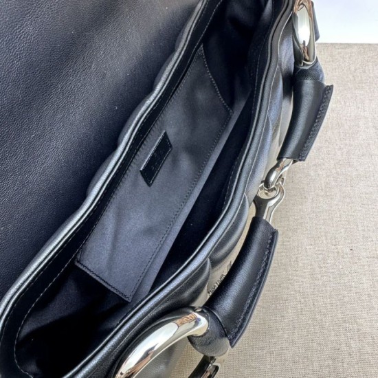 1:1 Replica Gucci Horsebit Chain Crossbody Bag GG Canvas 764255 Black Knockoff