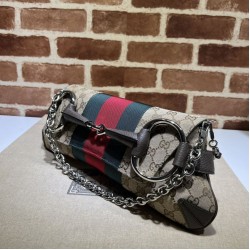 AAA Replica Gucci Horsebit Chain Crossbody Bag GG Canvas 764255 Brown 1:1 Replica Gucci Horsebit Chain Crossbody Bag GG Canvas 764255 Brown Knockoff